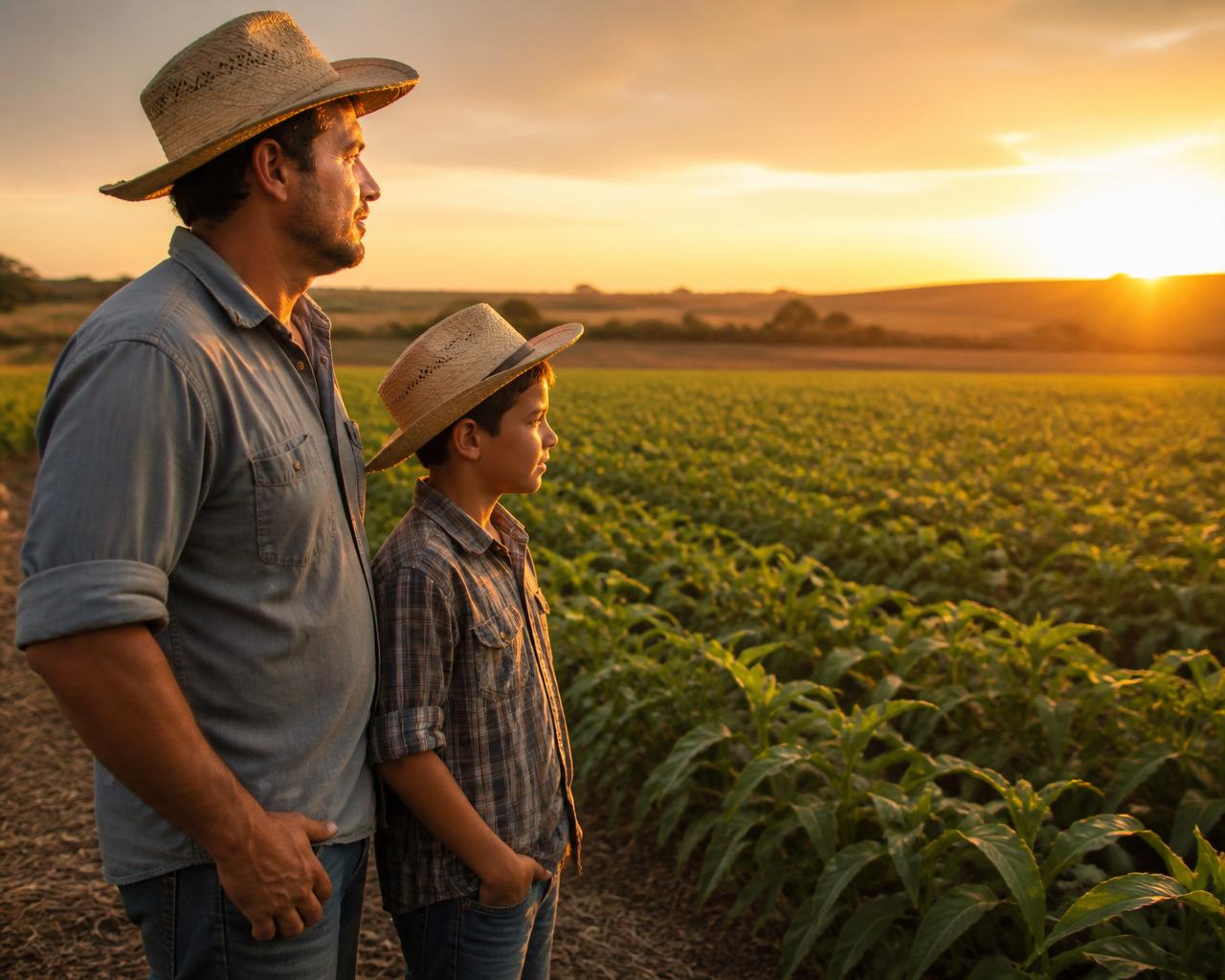 Produtor e filho no campo