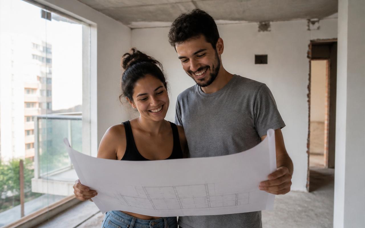 Casal em imóvel novo